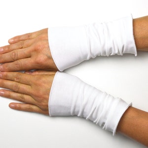 Stulpen weiß Handstulpen Armstulpen Handwärmer Baumwoll-Jersey 20 cm Bild 2