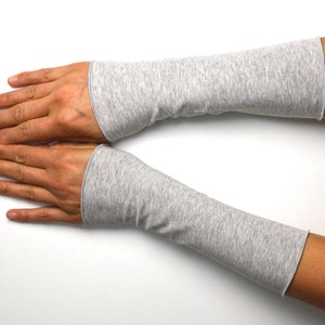 Cuffs light gray melange hand cuffs arm cuffs hand warmers cotton jersey 20 cm image 1