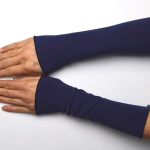 Cuffs dark blue hand cuffs arm cuffs hand warmers cotton jersey 25 cm summer cuffs long