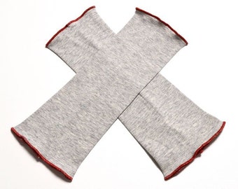 Summer cuffs grey-red arm warmers cotton jersey 25 cm long