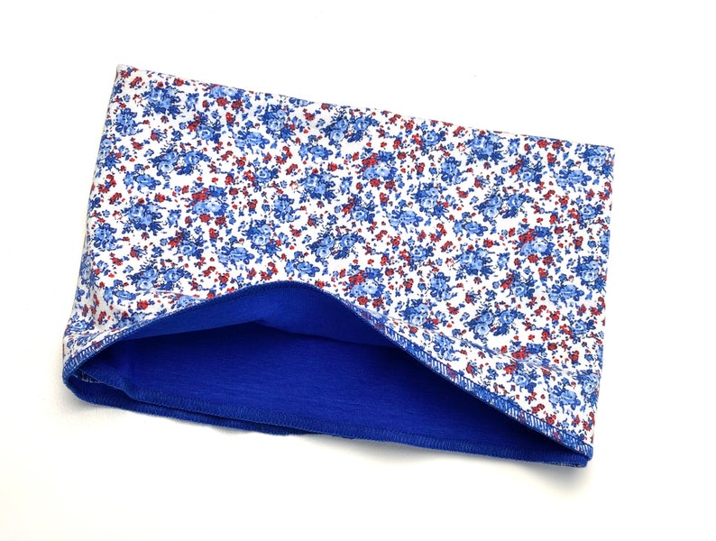Neck warmer nose-mouth scarf loop cloth cotton jersey royal blue blue floral neckscarf scarf neck sock