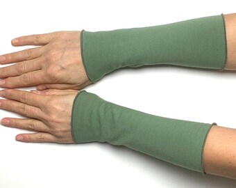 Cuffs olive green hand warmers arm warmers hand warmers cotton jersey 20 cm