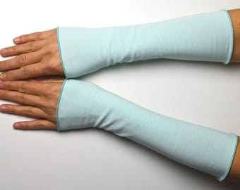 Cuffs mint green hand warmers arm warmers hand warmers cotton jersey 25 cm summer cuffs long