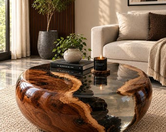 Modern Solid Round Wooden Coffee Table, Living Room Furniture