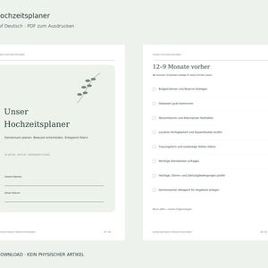 Wedding Planner in German – 64-page PDF for printing and filling in | Budget planner and guest list as an Excel bonus