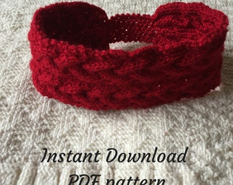 Knitting pattern for winter headband, plait effect headband pattern, PDF cable knitting pattern headband, instant download