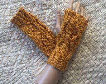 Wrist warmers, knitted arm warmer, cable patterned winter wrist warmer, ladies wrist warmer, short arm warmer, fingerless gloves