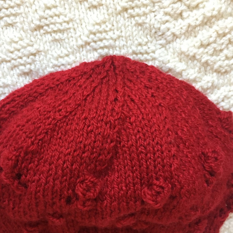 Hand Knitted Rose Pattern Hat, Red Winter Hat, Knitted Ladies Hat ...