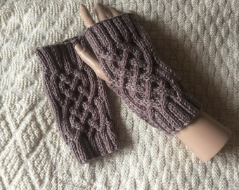 Short celtic plait wrist warmers, fingerless gloves, cosy winter knitted mittens, hand knitted Christmas gift idea, girlfriend gift idea