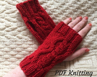 PDF knitting pattern, cable patterned wrist warmers, knitting tutorial, cable knitting pattern, DIY knitting pattern