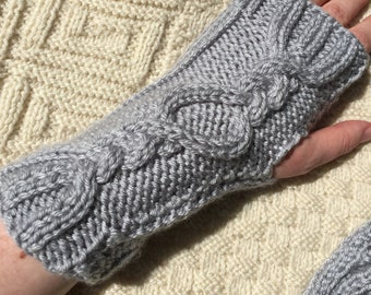 Cosy plait pattern, stylish knitted wrist warmers, dog walking fingerless gloves, text and type gloves, winter arm warmers, mom gift for her