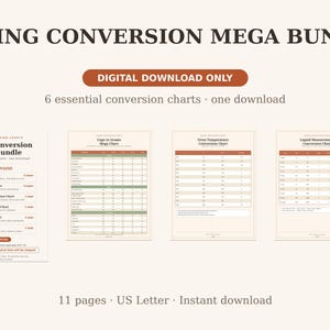 Baking Conversion Charts Mega Bundle Printable | Cups to Grams, US to Metric, Oven Temp, Butter Chart | PDF