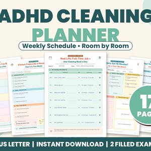 ADHD Cleaning Planner Printable, Weekly Cleaning Schedule & Room by Room Declutter, Home Reset for Adults, Instant Download PDF
