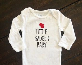 Little Badger Baby Bodysuit, Wisconsin baby One Piece, Wisconsin born, Wisconsinite Baby Gift, Little Bucky Badger