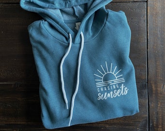 Chasing Sunsets Hoodie, Bella + Canvas Sweatshirt, Summer hoodie, Beach Girl, Sunset Chaser