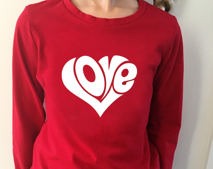 Love Heart Girls Shirt, Retro Love Heart Tee, Girls Valentine's Day Shirt, All you need is Love, Girls Love Shirt