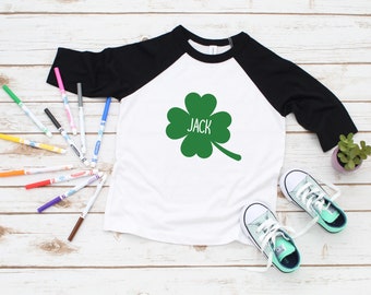 Personalized Shamrock Shirt, Toddler St. Patrick's Day Tee, Custom Name shirt, St. Patty's Day Raglan, 4 leaf clover shirt, lucky shirt