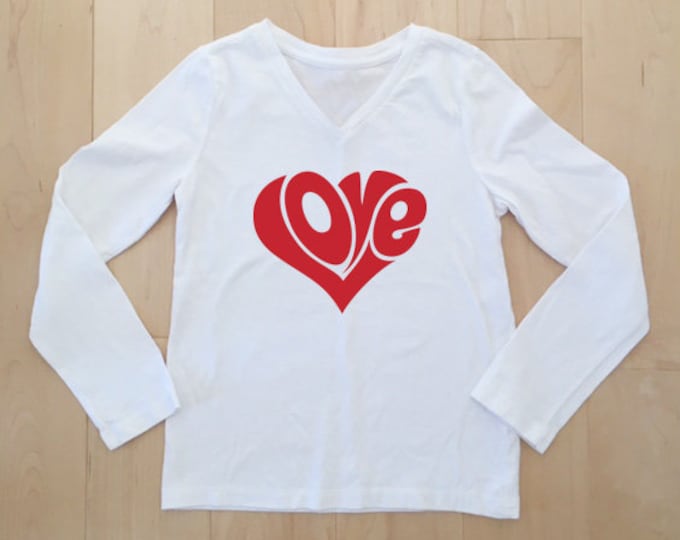 Love Heart Girls Shirt, Retro Love Heart Tee, Girls Valentine's Day Shirt, All you need is Love