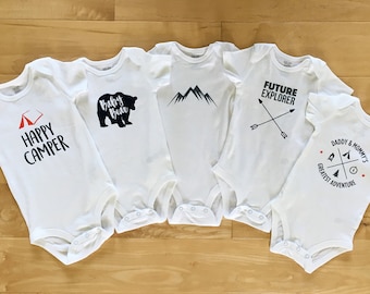 Adventure Baby Bodysuit Set - Happy Camper, Baby Bear, Future Explorer, Mommy & Daddy's Greatest Adventure, You are our Greatest Adventure