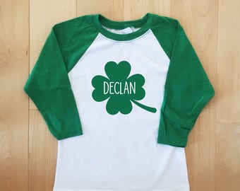 Shamrock Shirt Name Shirt, St. Patrick's Day, Kids Raglan, Personalized Name Shamrock Shirt, Custom St. Patty's Tee