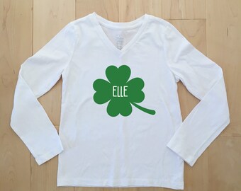 Shamrock Name Shirt, Personalized St. Patricks Day Shirt, Girls St. Patty's Day Tee, Custom Name Shirt