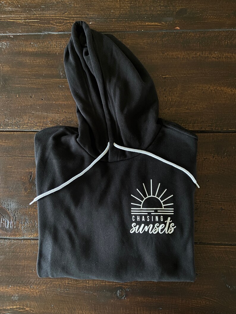 Chasing Sunsets Hoodie, Bella Canvas Sweatshirt, Summer hoodie, Beach Girl, Sunset Chaser Black