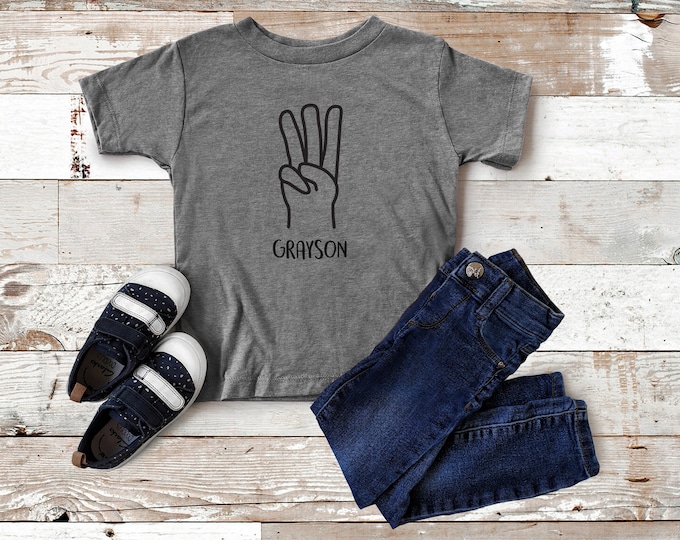 I'm 3 Birthday Shirt, Third Birthday Tee, 3rd Birthday, Kids birthday shirt, Three Fingers, Toddler name & age tee, personalized birthday