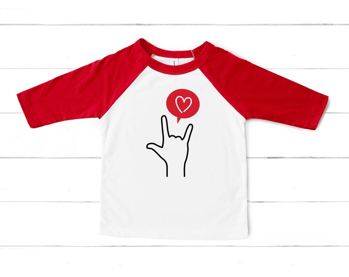 ASL I Love You Raglan: Kids Valentine's Day Shirt