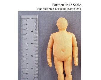 PDF sewing pattern 1:12 scale 6" man 15 cm, plus size cloth doll, DIY posable miniature mannequin, English language