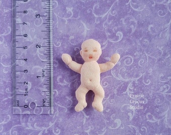 1:12 scale cloth baby doll, 2.25 inch sleeping infant 6 cm, miniature soft sculpture, handmade