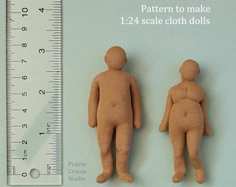 PDF sewing pattern 1:24 scale tiny cloth dolls, DIY plus size posable miniature mannequin, English language