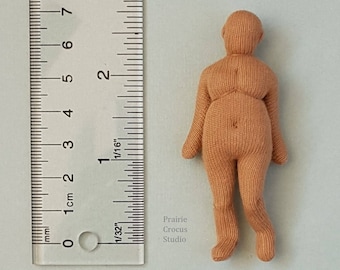1:24 scale 2.75 inch tiny cloth doll (7 cm), plus size woman, optional face, posable miniature mannequin, soft sculpture, handmade