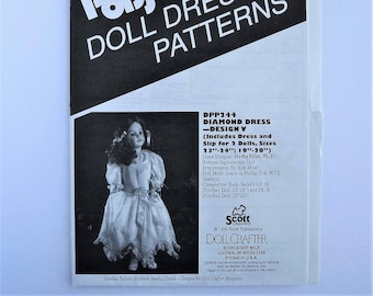Doll clothes pattern for 20” doll 24”  Diamond Dress Design V Poissot DPP244 dress and slip Heirloom big doll costume