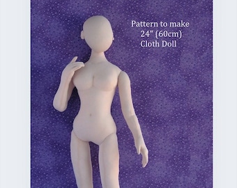 PDF sewing pattern 1:3 scale  24 inch woman cloth doll 60 cm, DIY miniature mannequin, big fashion doll, English language