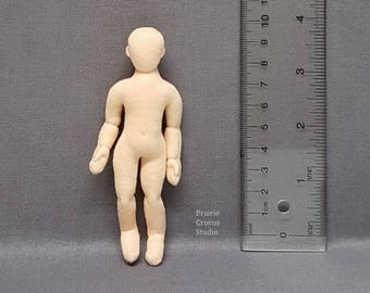 1:12 scale cloth doll 4 inch child 10 cm, optional face, miniature mannequin, posable soft sculpture, handmade