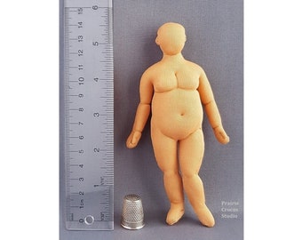 1:12 scale cloth doll 5.5" plus size woman 14 cm, optional face, posable miniature mannequin,  soft sculpture,handmade