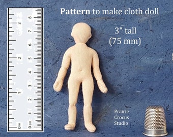 Modello di cucito PDF in scala 1:16 per bambola di stoffa da 3 pollici (75 mm), manichino in miniatura snodabile fai da te, lingua inglese
