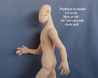 PDF sewing pattern 1:3 scale 24 inch man cloth doll 60 cm, DIY miniature male mannequin, English language