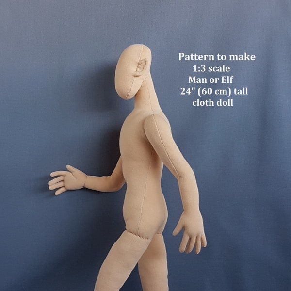 PDF sewing pattern 1:3 scale 24 inch man cloth doll 60 cm, DIY miniature male mannequin, English language