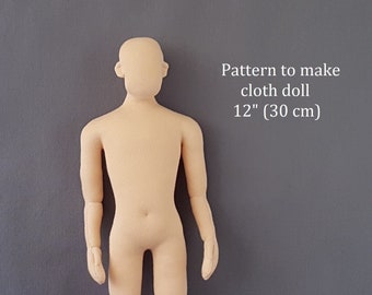 PDF sewing pattern 1:6 scale 12 inch cloth doll man 30 cm, DIY male fashion doll, posable miniature mannequin, English language