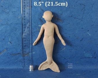 1:6 scale cloth doll 8.5 inch mermaid 21.5 cm, posable soft sculpture, blank miniature mannequin, handmade