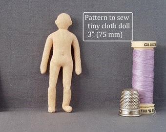 PDF sewing pattern 1:24 scale tiny man cloth doll, DIY posable miniature mannequin, soft sculpture, English language