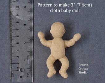 PDF sewing pattern 1:6 scale 3 inch cloth baby doll 76 mm, DIY newborn, soft sculpture, miniature mannequin, English language