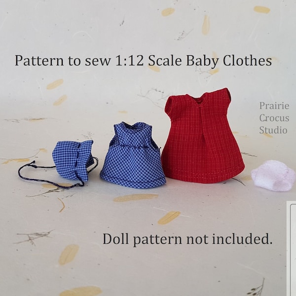 PDF sewing pattern 1:12 scale baby doll clothes, DIY frontier style prairie pioneer outfit, doll not included, English language