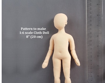 PDF sewing pattern 1:6 scale 8 inch cloth doll 20 cm child, DIY posable miniature mannequin, English language