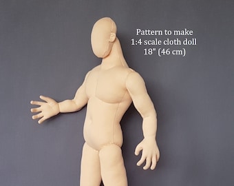 PDF sewing pattern 1:4 scale 18 inch muscle man cloth doll 46 cm, DIY posable miniature mannequin, English language