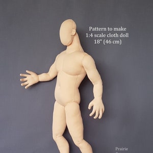PDF sewing pattern 1:4 scale 18 inch muscle man cloth doll 46 cm, DIY posable miniature mannequin, English language image 1