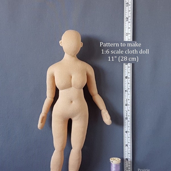 PDF sewing pattern 1:6 scale cloth doll 11 inch curvy woman 28 cm, DIY posable fashion doll, miniature mannequin, English language