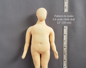 PDF sewing pattern 1:6 scale 12" man cloth doll 30 cm, DIY plus size male miniature mannequin, English language