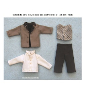 PDF sewing pattern 1:12 scale doll clothes, DIY prairie pioneer costume, miniature frontier style, doll not included, English language